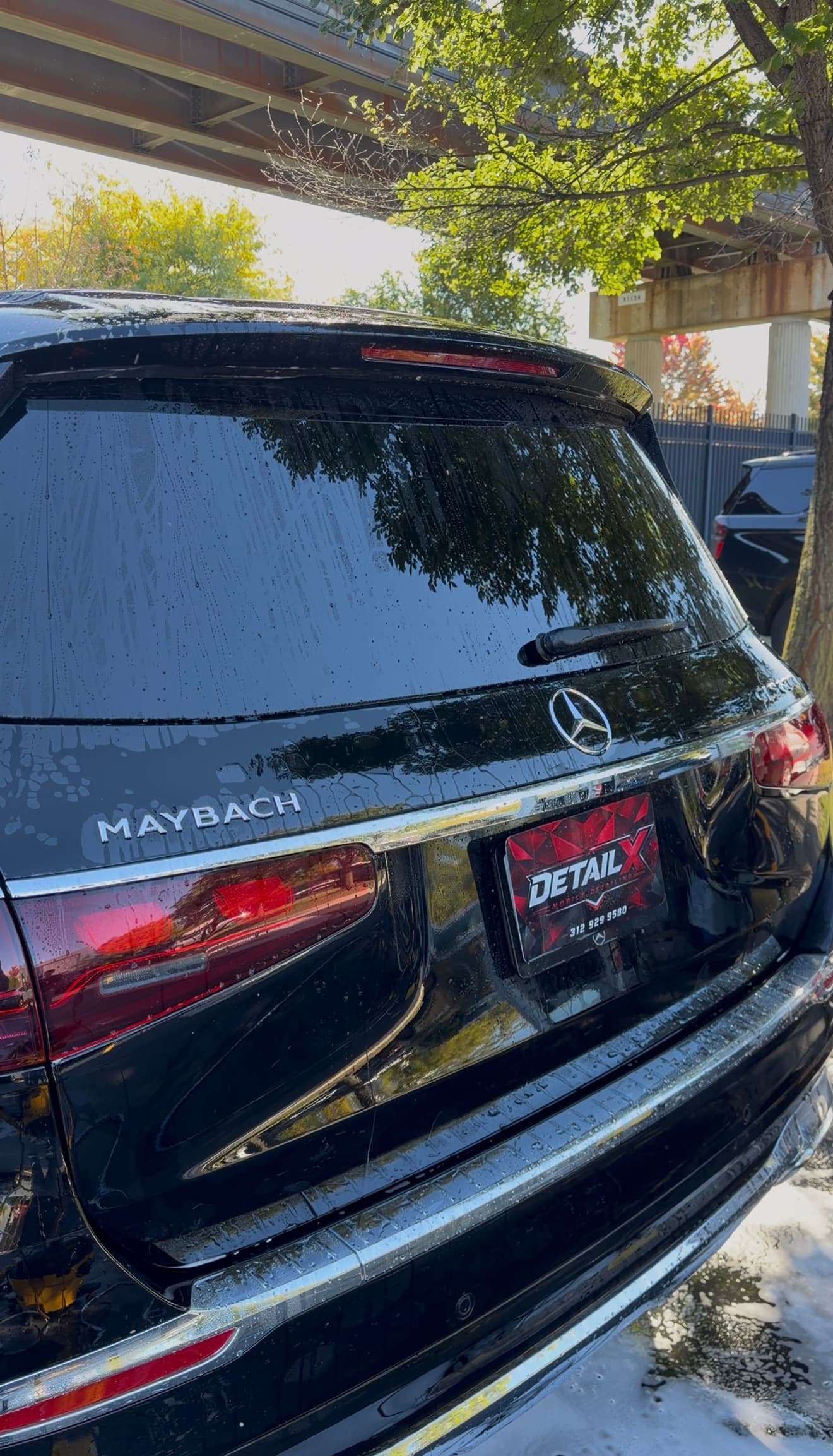 Black Maybach with DetailX Chicago plate after detailing